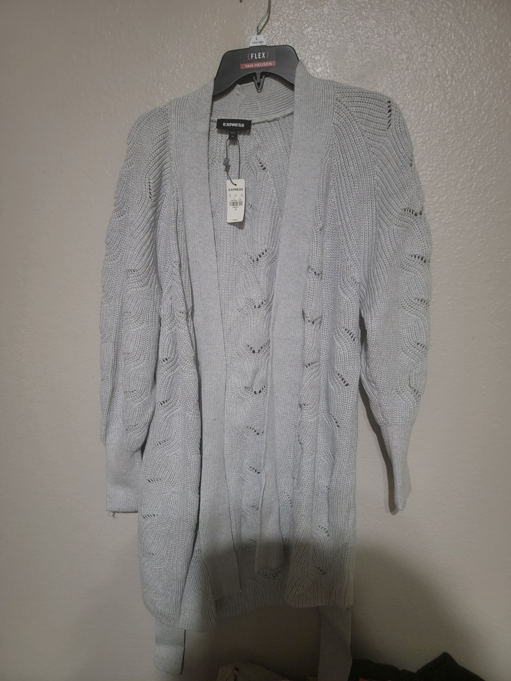 Express Light Gray Open-Front Cable Cardigan